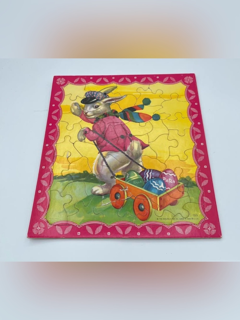 Saalfield Publishing Company Easter bunny frame-tray jigsaw puzzle spring wagon